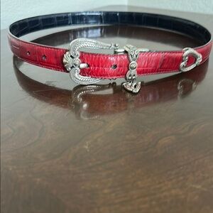 Brighton Back and Red (reversible) Leather Belt with Silver Buckle
